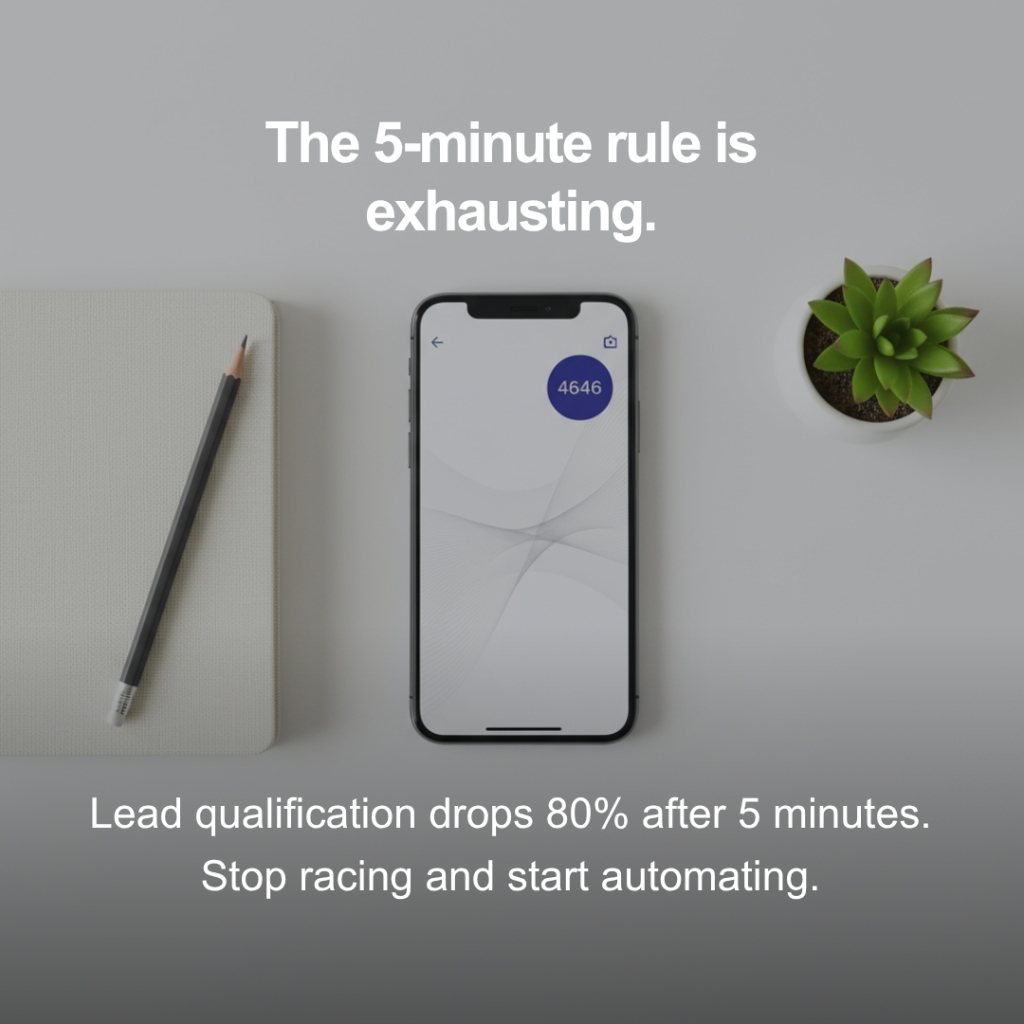 The 5-minute rule is exhausting. Lead qualification drops 80% after 5 minutes.